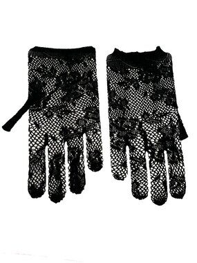 Black Lace Fingerless Gloves – Sheer Stretch – Festival / Costume Style